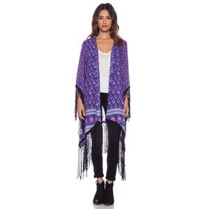 Spell Kimono Revolve Exclusive Tassel Floral Bohemian Royale Deep Purple OS EUC